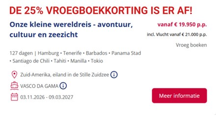 l. KORTE WERELD CRUISE VAN 126 DAGEN